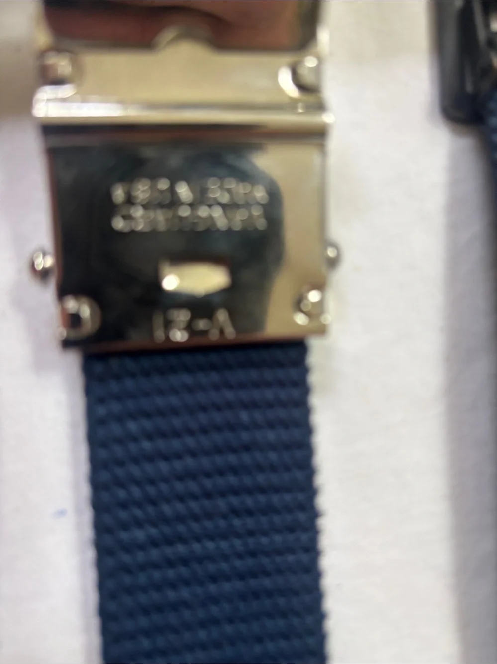Navy Webbing Belt with Silver and Black Buckles